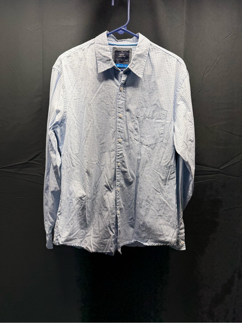 MBX Men's Light Blue Patterned Long-Sleeve Button-Down Shirt Sz L (4ai)